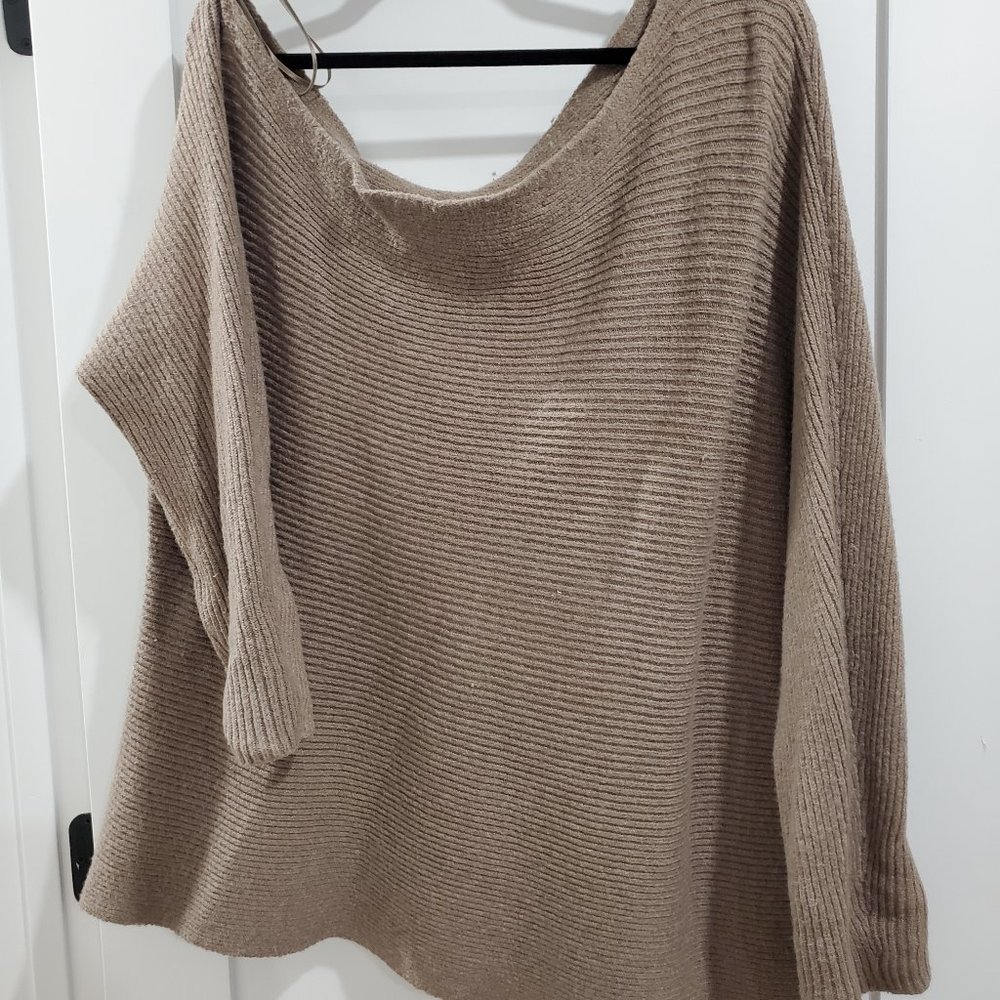 Treasure & Bond Rib Boat Neck Sweater, Color: Brown, Size: 2X off-th-shoulder - Picture 2 of 6
